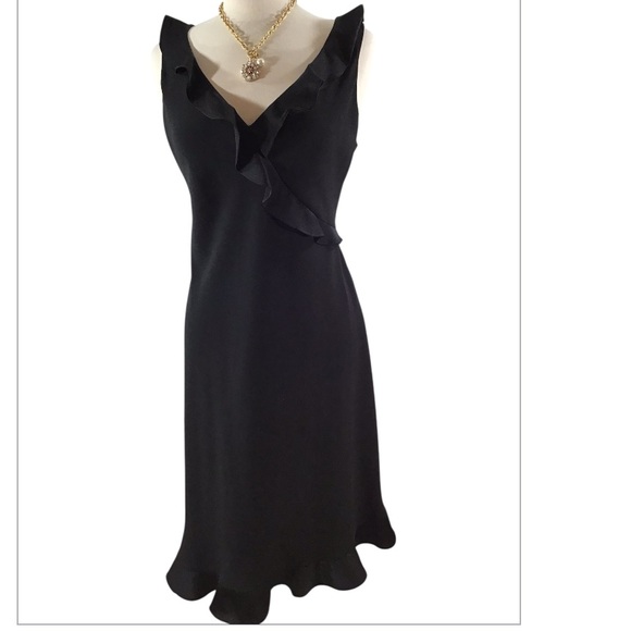 Donna Ricco Black Ruffle v neck asymmetrical hem Midi date night Dress 10 - Picture 1 of 12